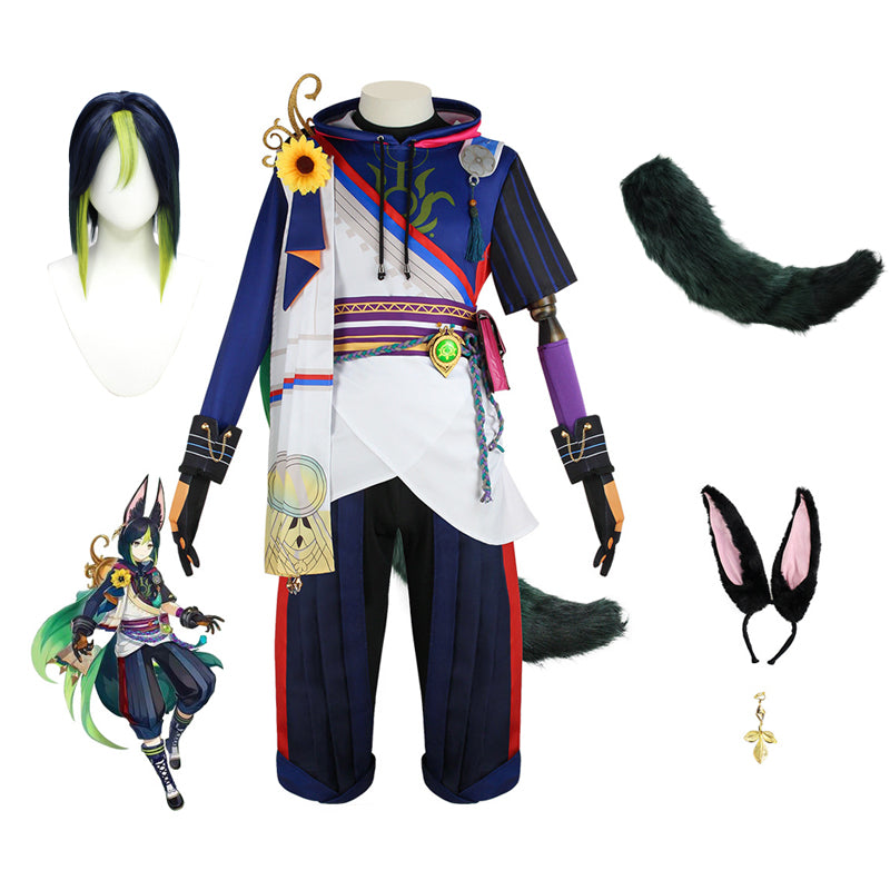 Genshin Impact Cosplay Tighnari Full Set Costume With Wigs Headwear and Tail Halloween Costume Outfit