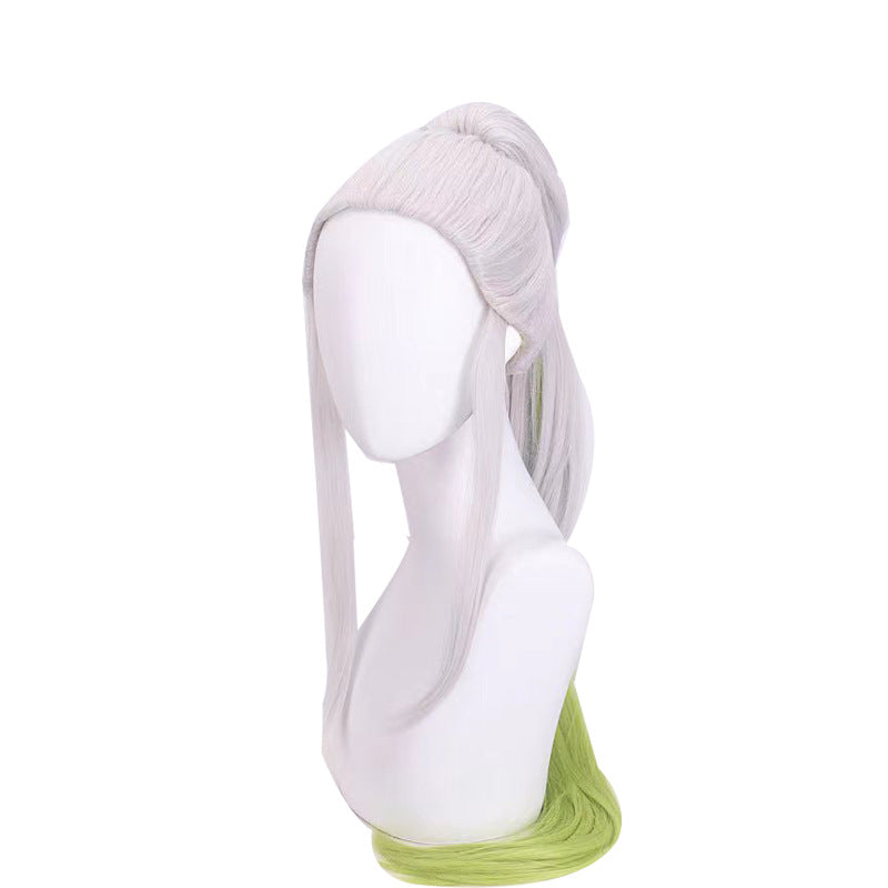 Anime Upper Rank 6 Daki Cosplay Wigs Green and White Long Wigs