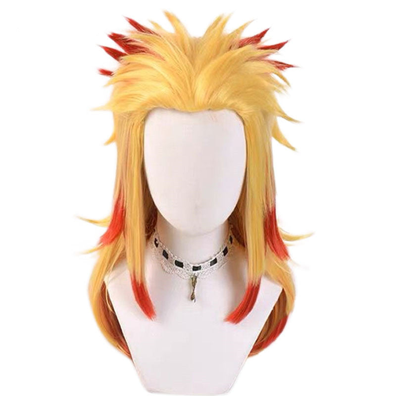 Anime Kyojuro Rengoku Whole Set Costume Uniform With Wigs and Shoes Halloween Carnival Costume