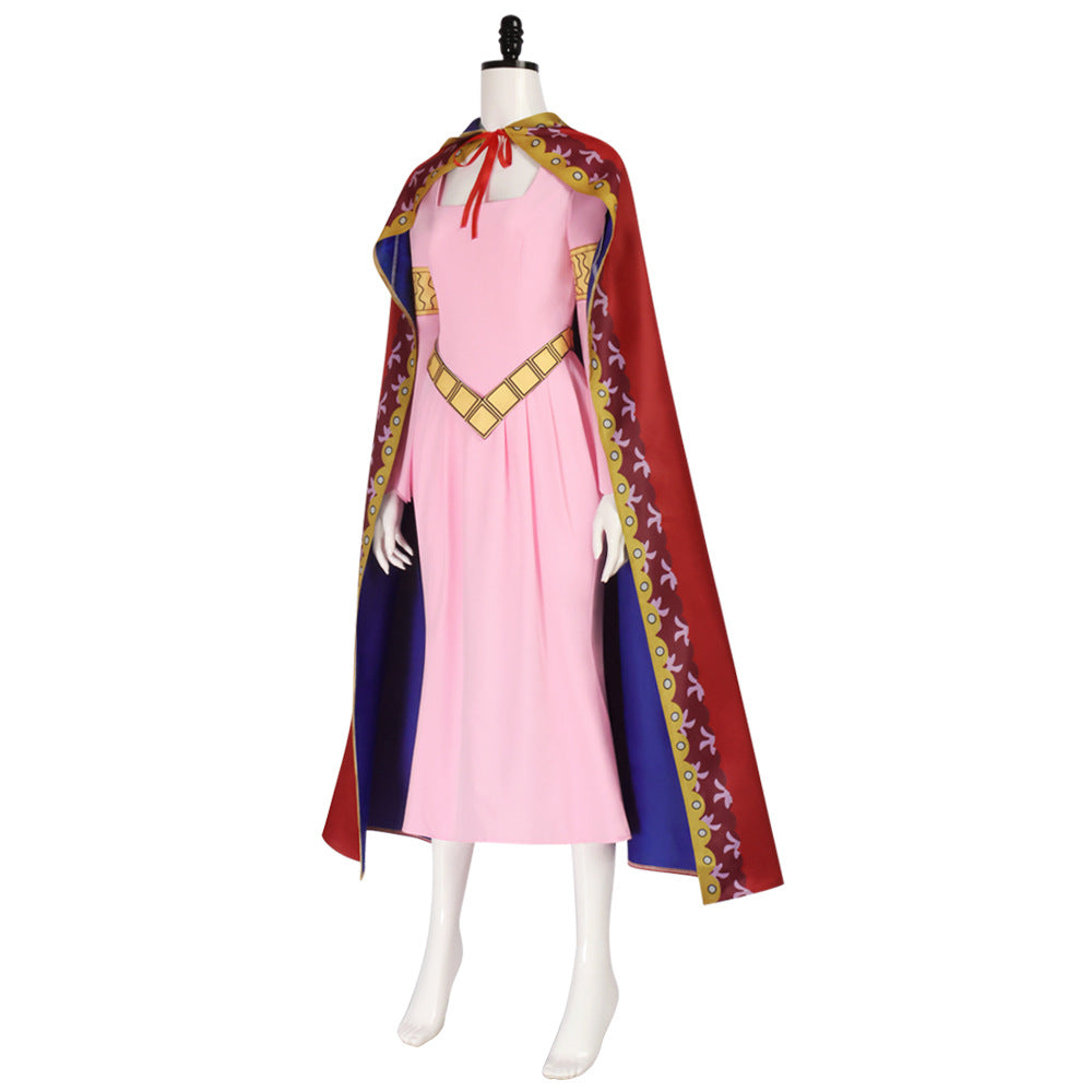 One Piece Nefertari Vivi Pink Dress Costume Outfit With Cloak Halloween Cosplay Costume