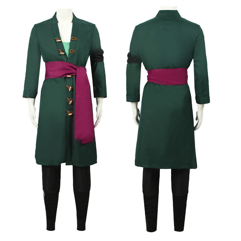 One Piece Roronoa Zoro Costume +Wigs+Boots Whole Set Halloween Cosplay Outfit