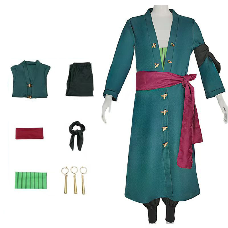 One Piece Roronoa Zoro Costume +Wigs+Boots Whole Set Halloween Cosplay Outfit