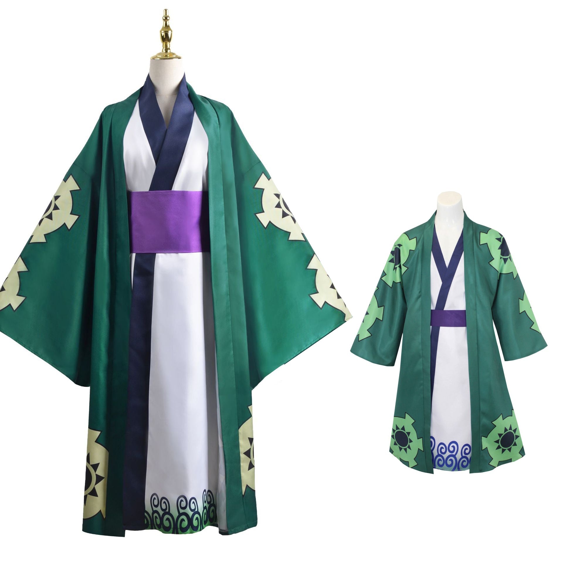One Piece Wano Country Roronoa Zoro Kimono Robe Costume For Kids and Adults Halloween Carnival Cosplay Outfit
