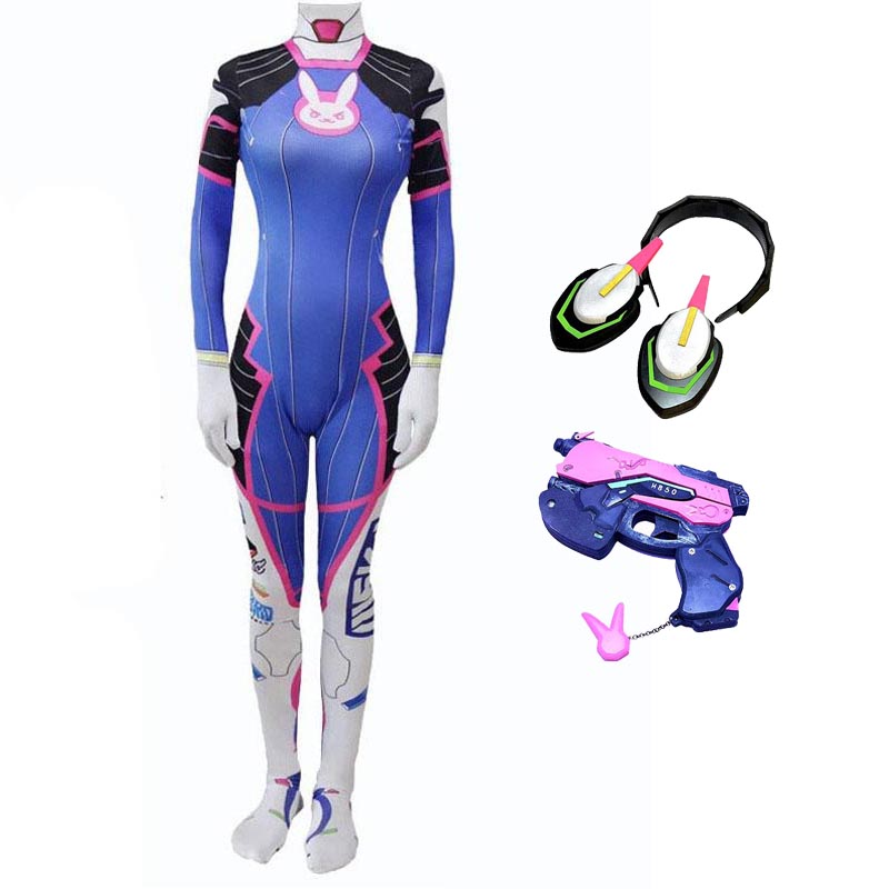 Overwatch D.VA Hana Song Cosplay Costume Full Set With Headphones and Gun