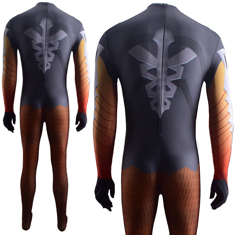 Overwatch Mercy Angela Ziegler Zentai Costume Halloweem Cosplay Jumpsuit Outfit