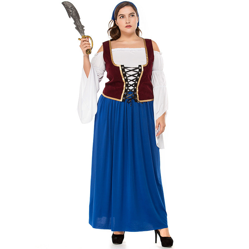 Plus Size Blue And White Pirate / German Beer Costume Halloween/Stage Performance/Party