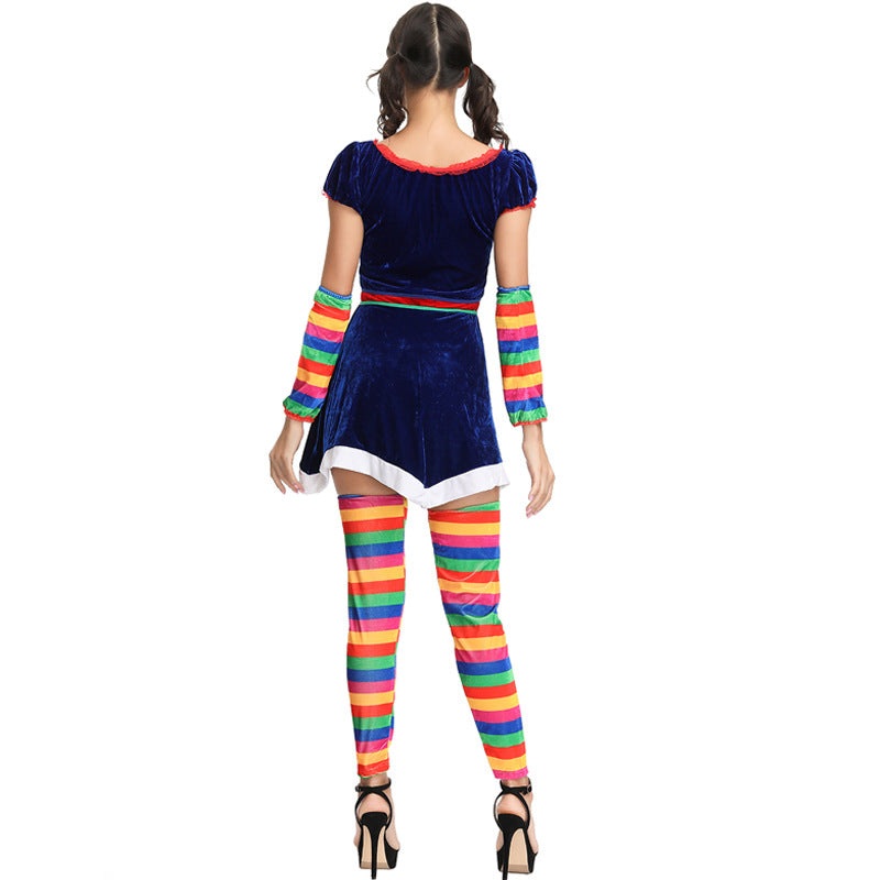 Rainbow Color Women Clown Suit Cosplay Costume