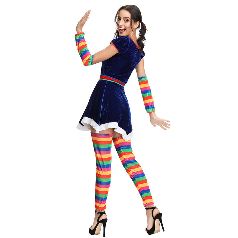 Rainbow Color Women Clown Suit Cosplay Costume