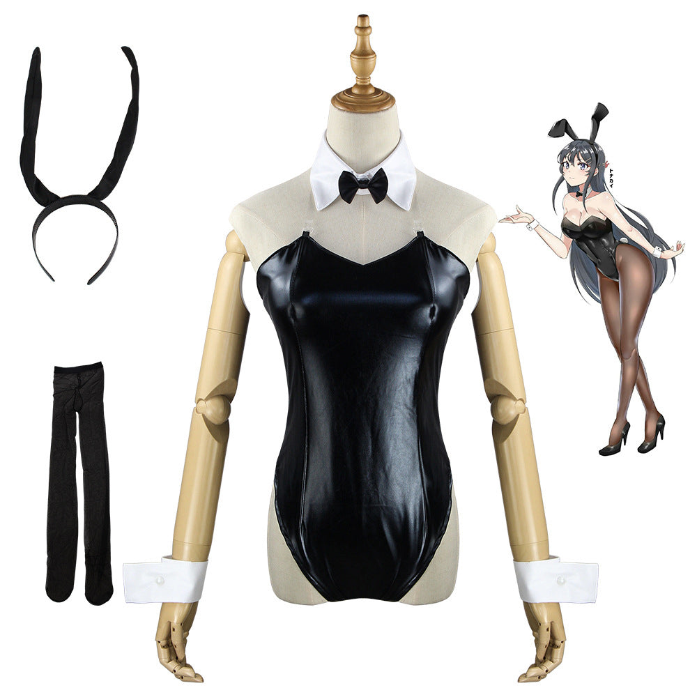 Rascal Does Not Dream of Bunny Girl Senpai Mai Sakurajima Black Jumpsuit Costume With Headwear and Socks