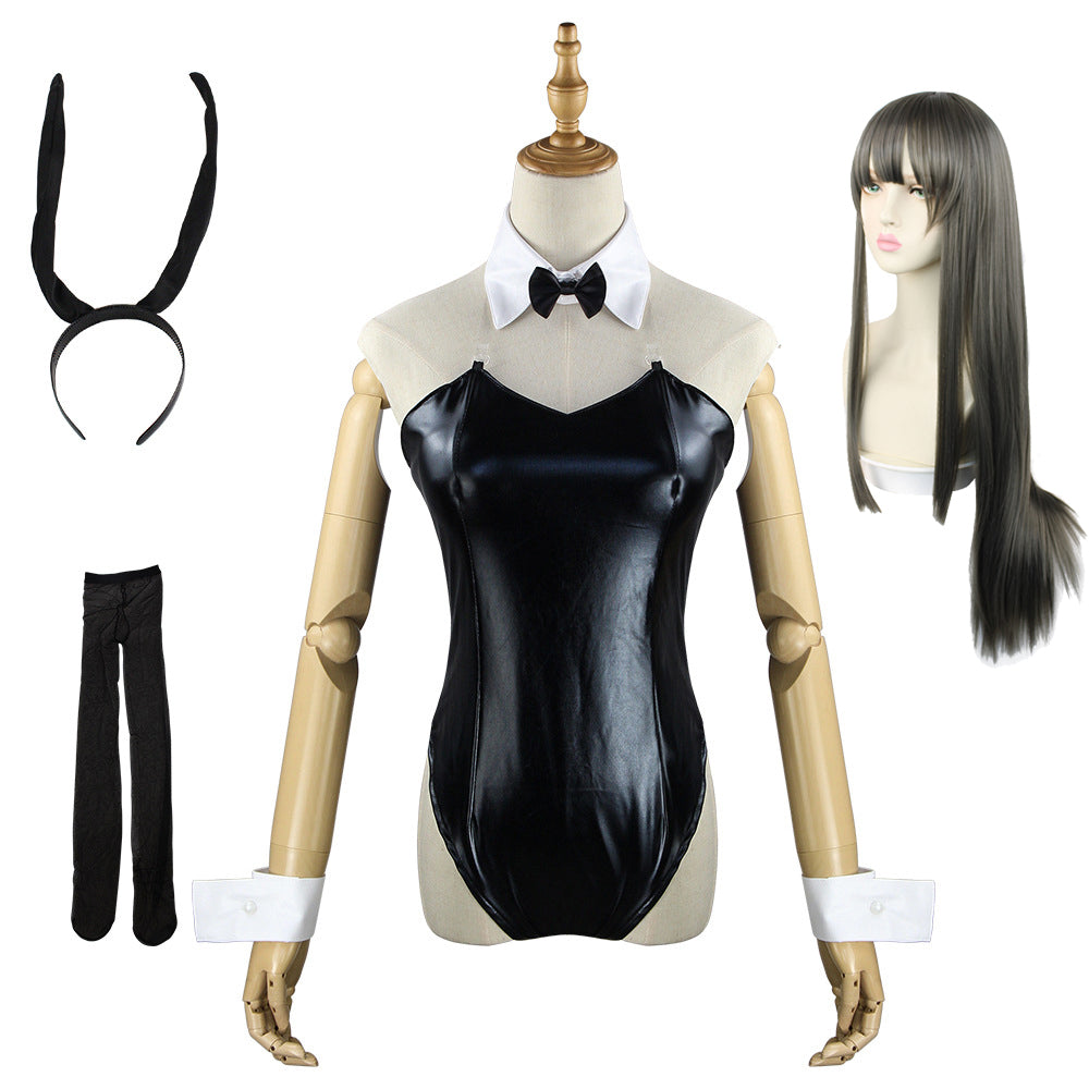 Rascal Does Not Dream of Bunny Girl Senpai Mai Sakurajima Bunny Girl Costume With Wigs Set Halloween Sexy Black PU Jumpsuit Costume