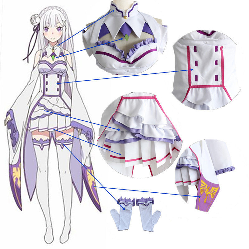 Anime Re:Zero ? Starting Life in Another World Emilia Cosplay Costume Dress Outfit