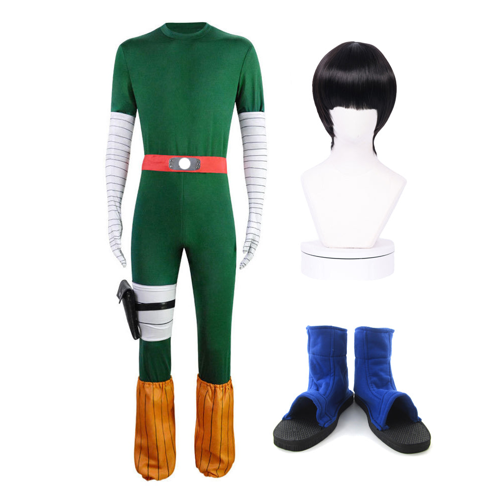 Rock Lee Costume+Wigs+Shoes Full Set Halloween Cosplay Costume Oufit