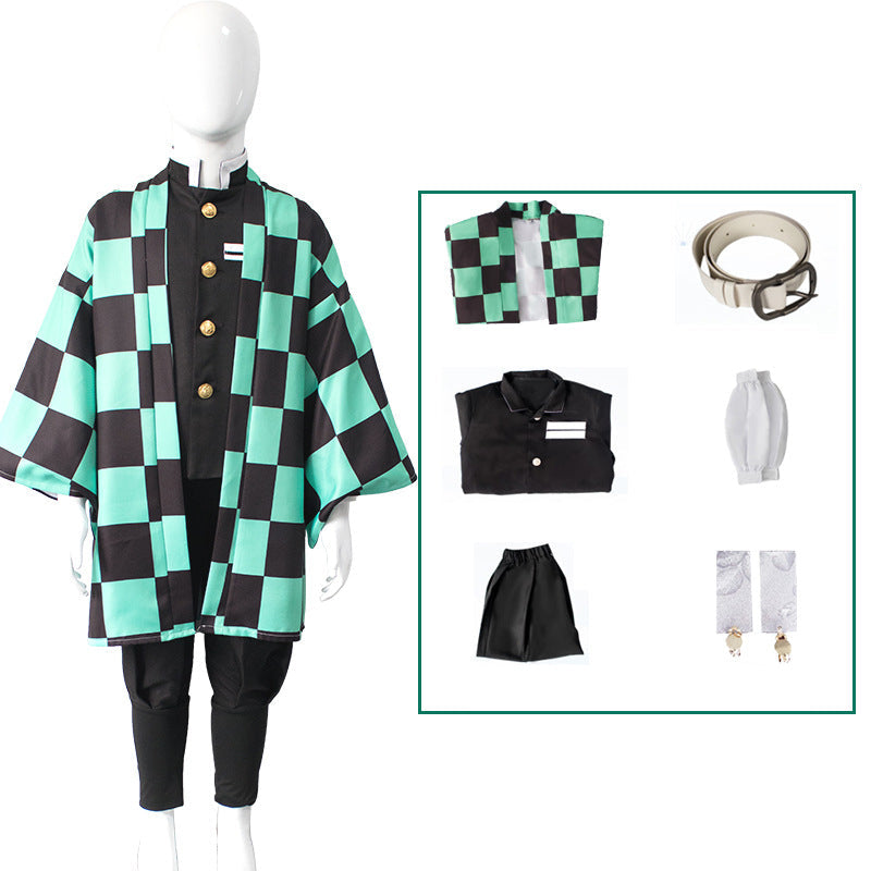 Anime  Tanjiro Kamado Kids Costume+Wigs+Shoes Full Set Boys Girls Halloween Costume Outfit