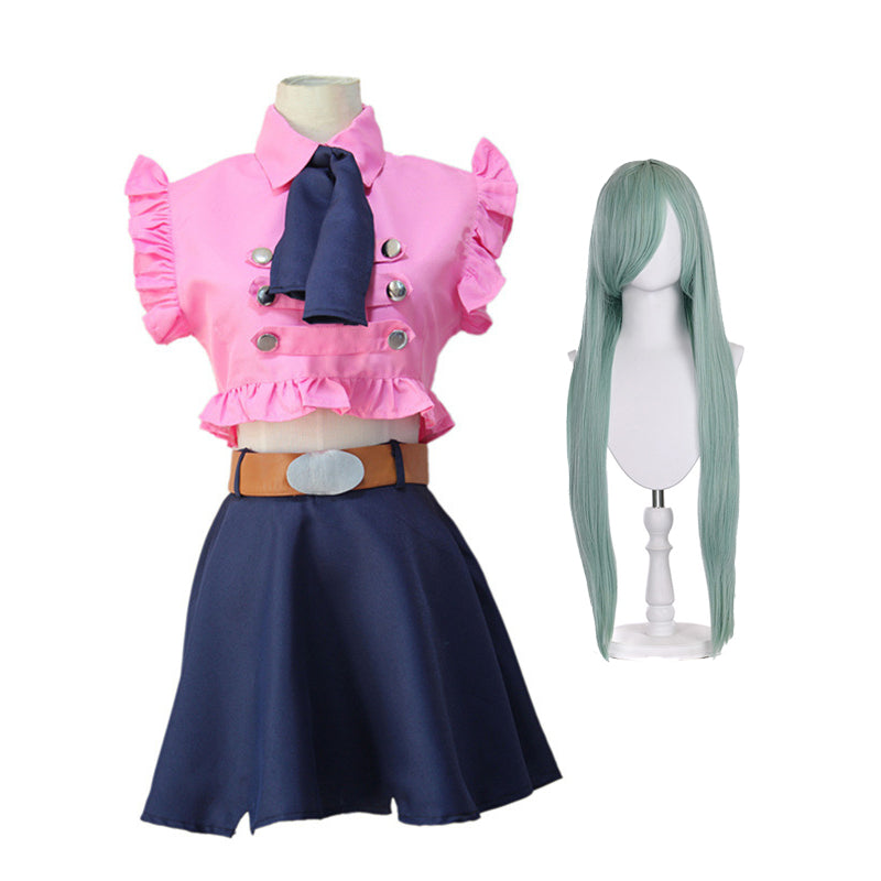 16 years Elizabeth Liones Cosplay Costume Pink Uniform Crop Top and Skirt Suit for Girls Women