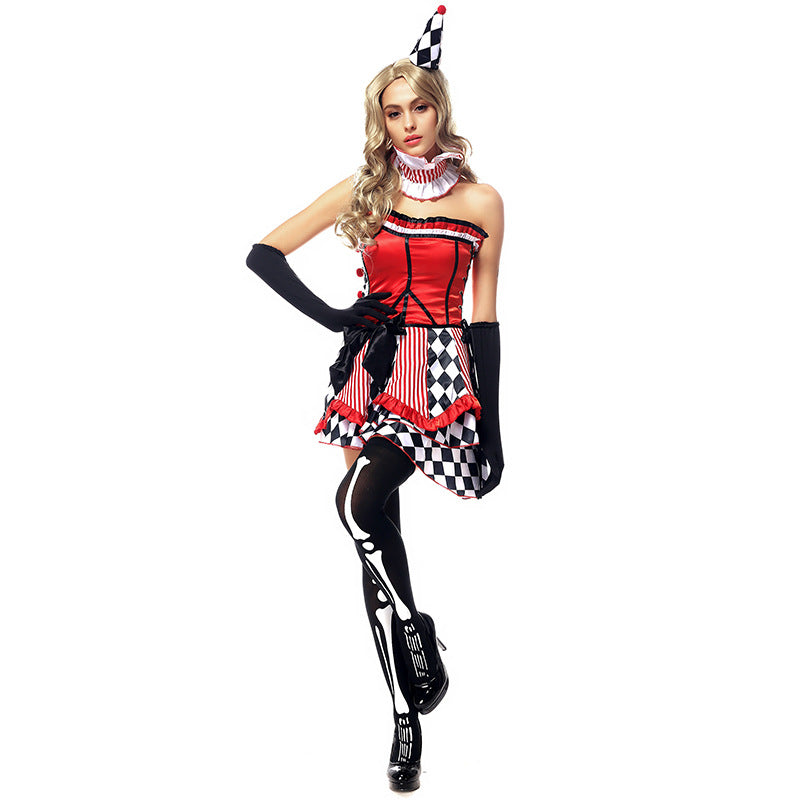 Sexy Clown Jester Cosplay Costume Dress For Halloween Party
