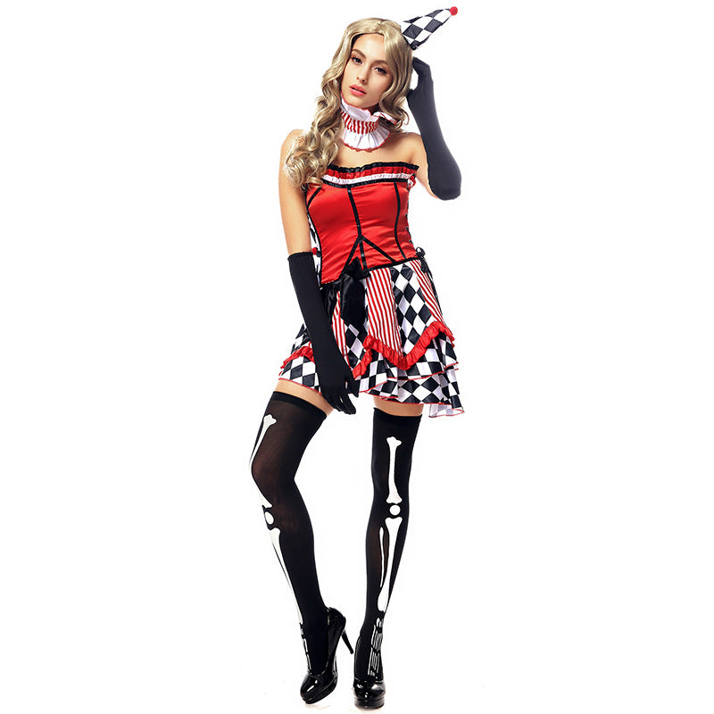 Sexy Clown Jester Cosplay Costume Dress For Halloween Party