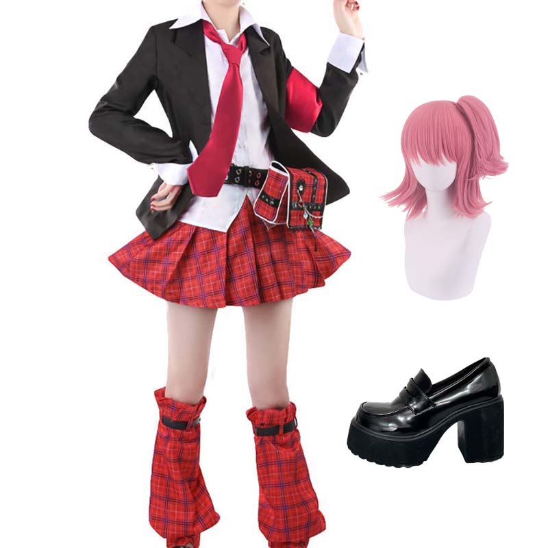 Shugo Chara! Amu Hinamori Uniform Costume+Wigs+Cosplay Shoes Full Set Halloween Outfit