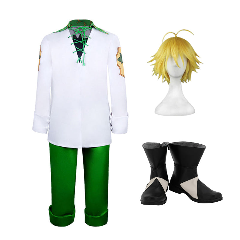Meliodas White Costume+Wigs+Shoes Halloween Carnival Cosplay Outfit Set