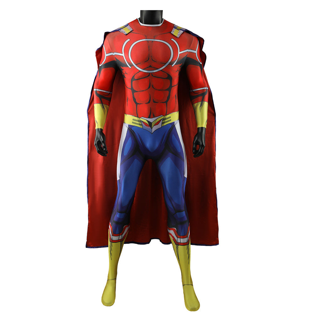 Toshinori Yagi Silver Age Costume Zentai With Cloak All Might Halloween Cosplay Outfit