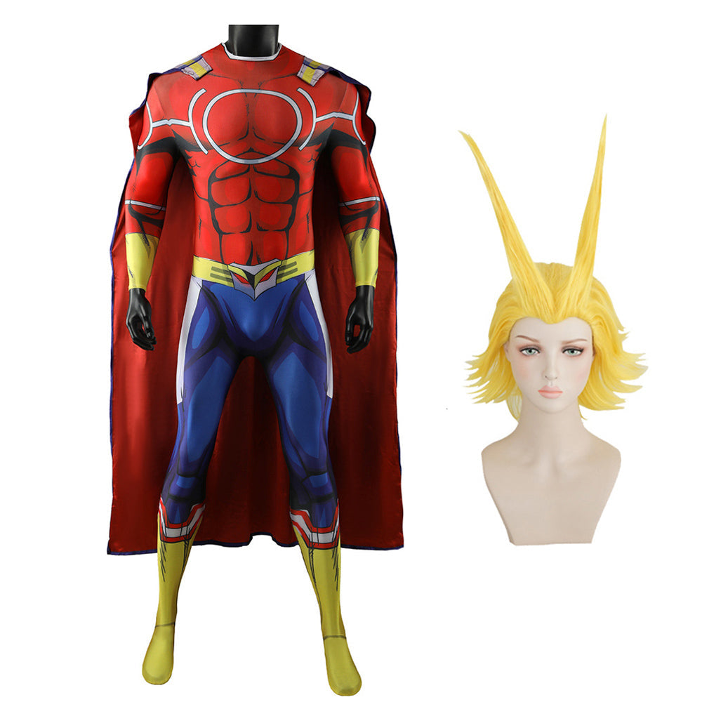 Toshinori Yagi Silver Age Costume Zentai With Cloak All Might Halloween Cosplay Outfit