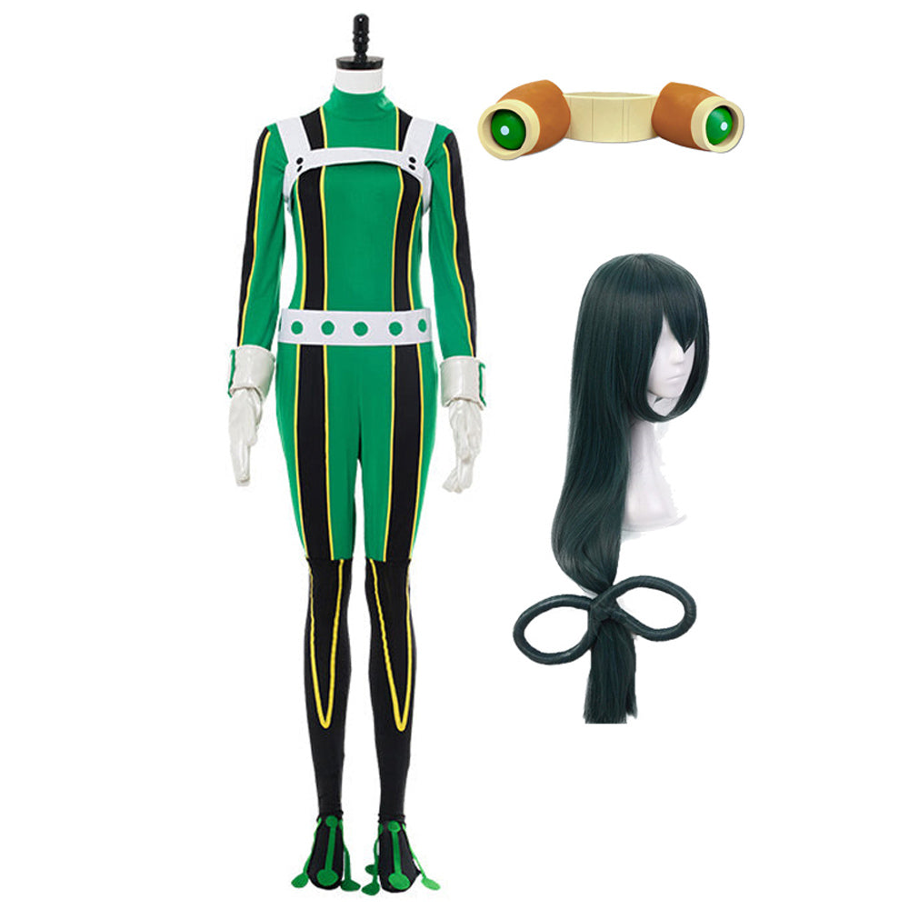 Tsuyu Asui Hero Costume Zentai+Wigs+Glasses Froppy Full Set Fighting Suit Costume Hallwoeen Cosplay Outfit