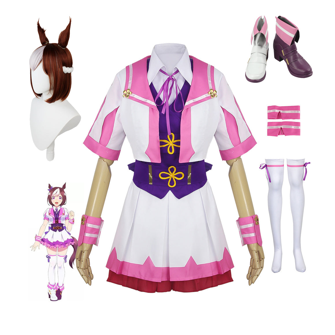 Uma Musume: Pretty Derby Special Week Whole Set Cosplay Costume+Wigs+Boots