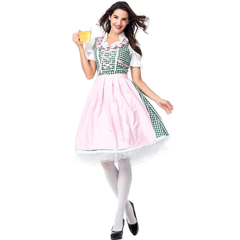 Women Bavarian Beer Festival Oktoberfest Costume Pink Maid Dress Costume