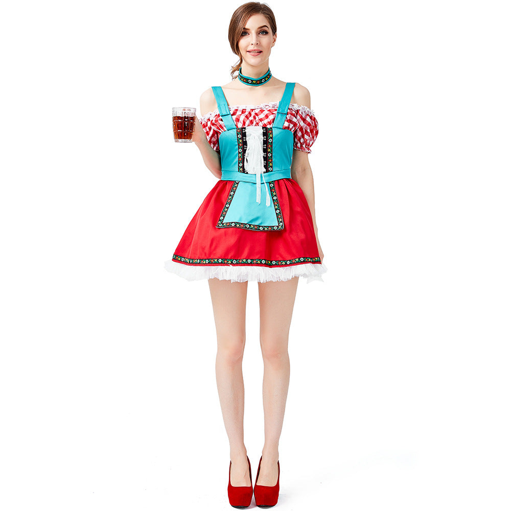 Women Bavarian Beer Festival Oktoberfest Party Costume Waitress Maid Costume Dress