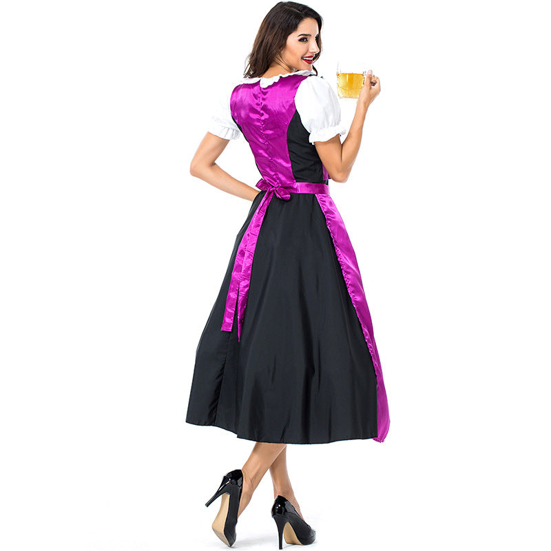 Women Bavarian Beer Festival Oktoberfest Purple Long Party Dress Waitress Costume