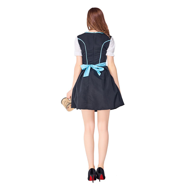 Women Bavarian Beer Oktoberfest Blue Party Maid Dress Costume