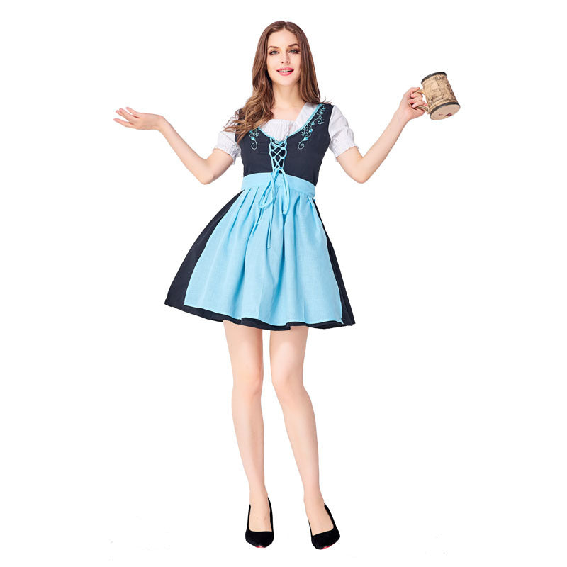 Women Bavarian Beer Oktoberfest Blue Party Maid Dress Costume