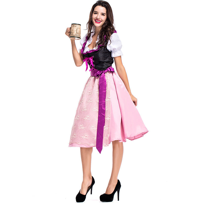 Women Bavarian Beer Oktoberfest Pink Dress Party Costume