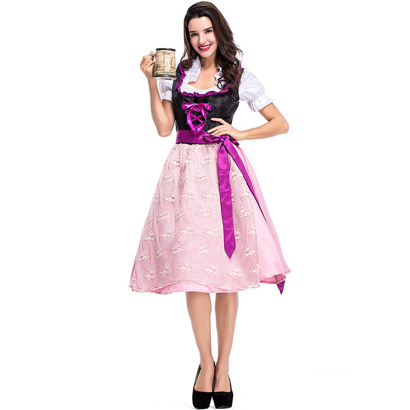 Women Bavarian Beer Oktoberfest Pink Dress Party Costume