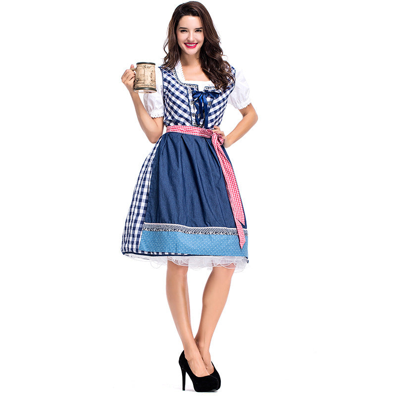 Women Bavarian Beer Oktoberfest Plaid Dress Waitress Costume