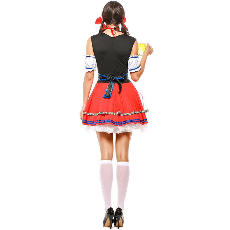 Women Beer Festival Oktoberfest Bar Waitress Red Costume Bavarian Party Dress