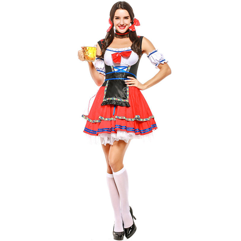 Women Beer Festival Oktoberfest Bar Waitress Red Costume Bavarian Party Dress