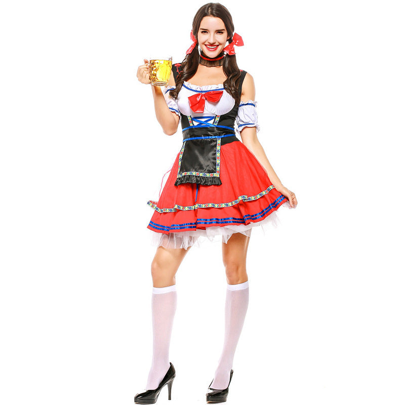 Women Beer Festival Oktoberfest Bar Waitress Red Costume Bavarian Party Dress