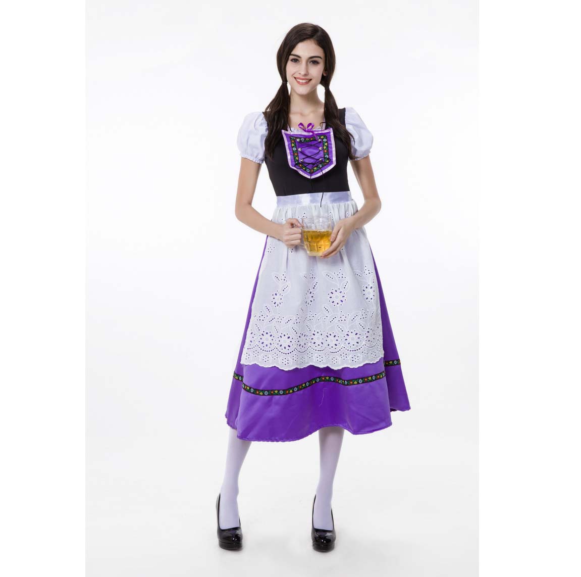 Women Beer Festival Oktoberfest Bavarian Traditional Costume Purple Dress