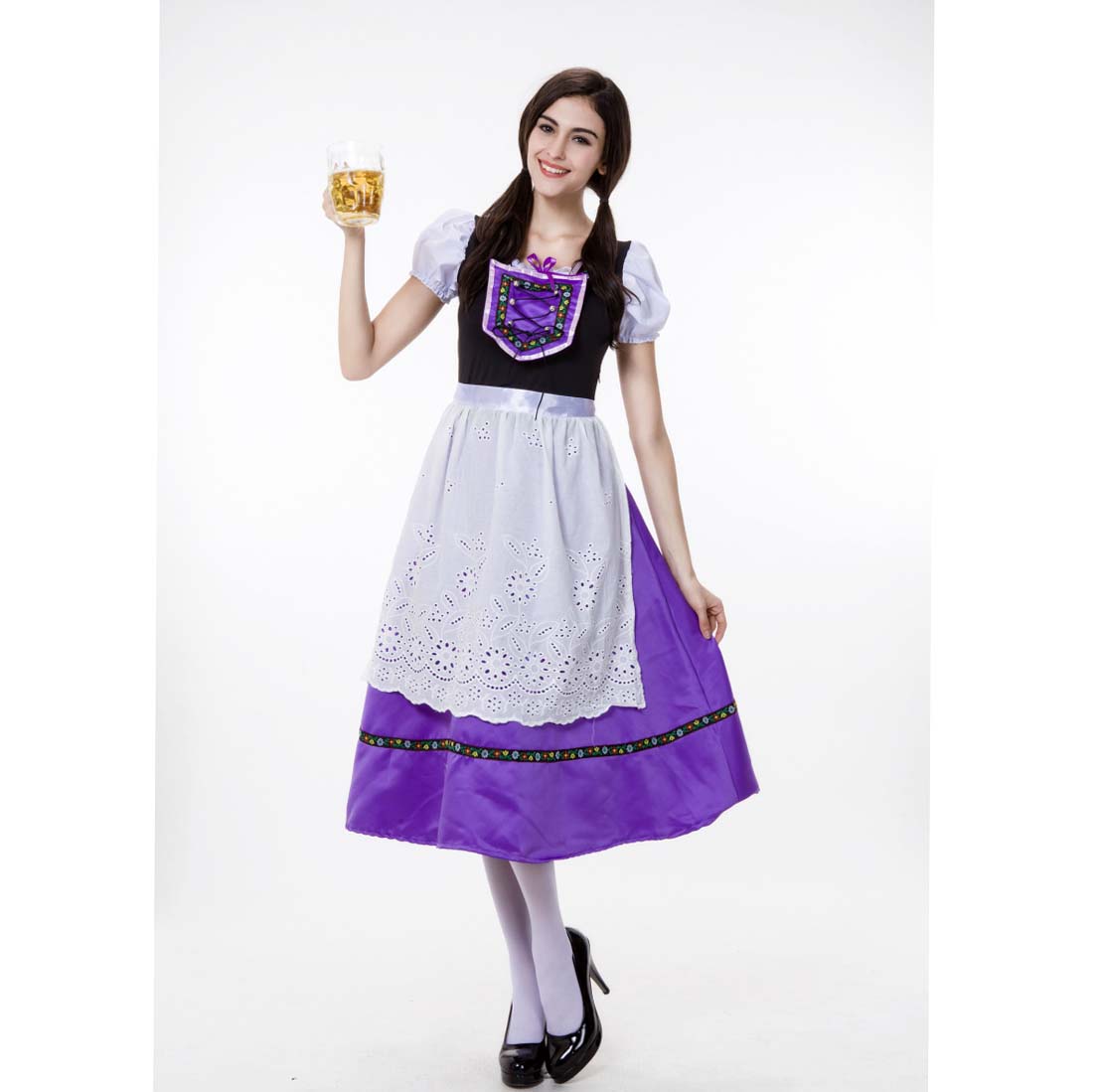 Women Beer Festival Oktoberfest Bavarian Traditional Costume Purple Dress