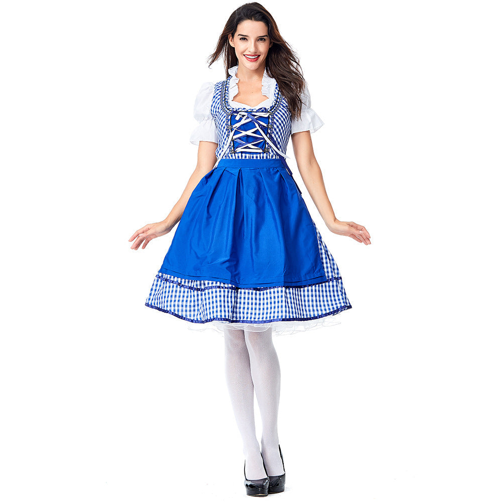Women Beer Oktoberfest Long Blue Dress Costume Bavarian Traditional Party Dress