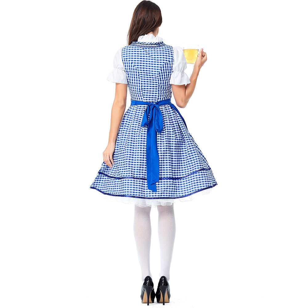 Women Beer Oktoberfest Long Blue Dress Costume Bavarian Traditional Party Dress