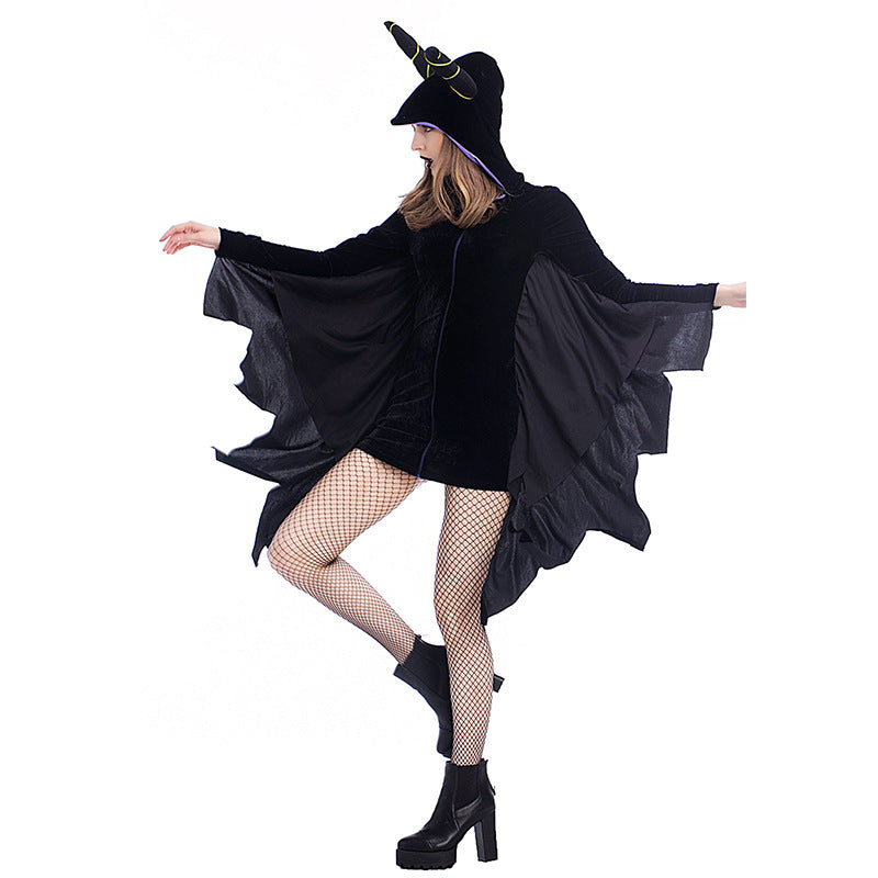 Women Deluxe Maleficent Vampire Black Bat Cosplay Costume Dress For Halloween Party Performance