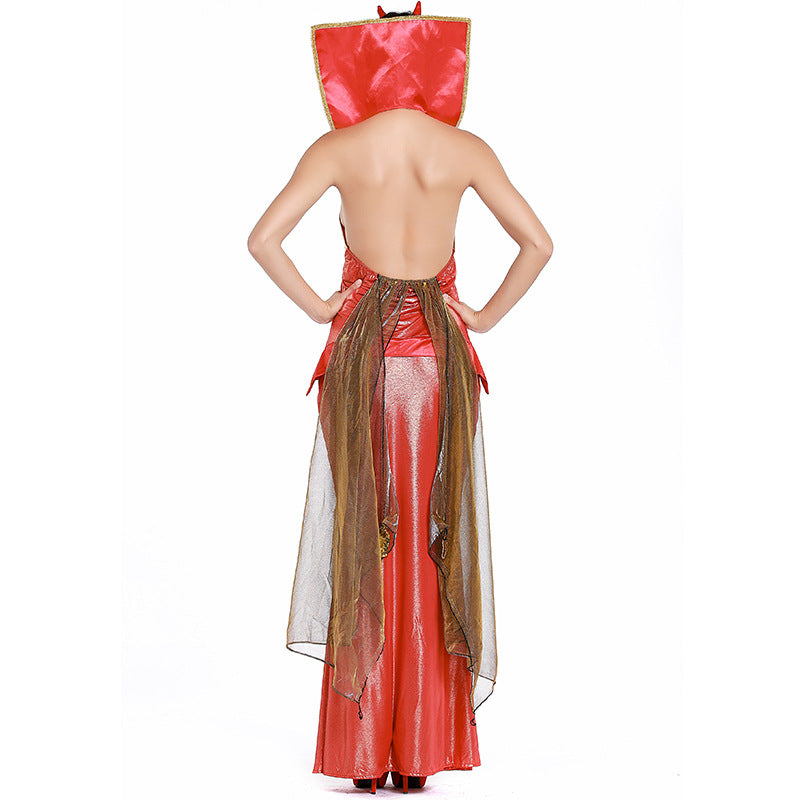Women Red Vampire Demon Cosplay Costume Dress For Halloween Party Performance