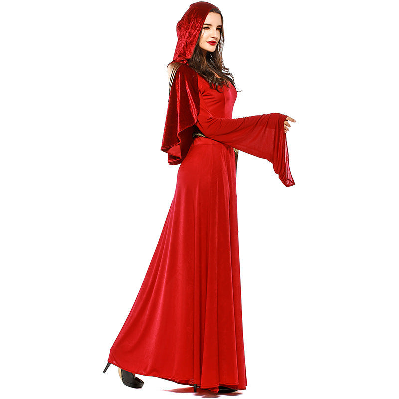 Women Red Vampire Hooded Cosplay Costume Dress For Halloween Party Performance