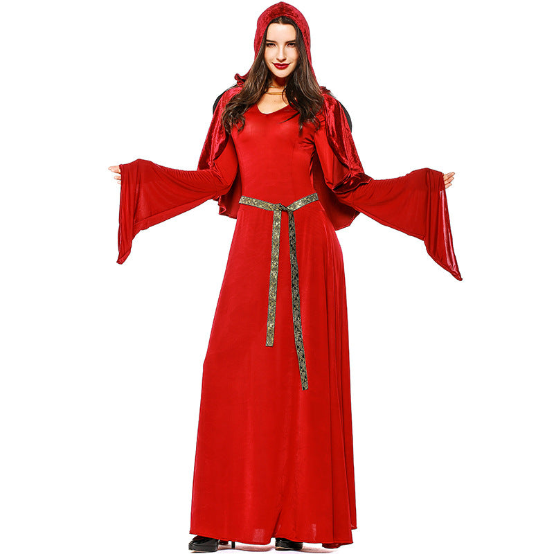 Women Red Vampire Hooded Cosplay Costume Dress For Halloween Party Performance
