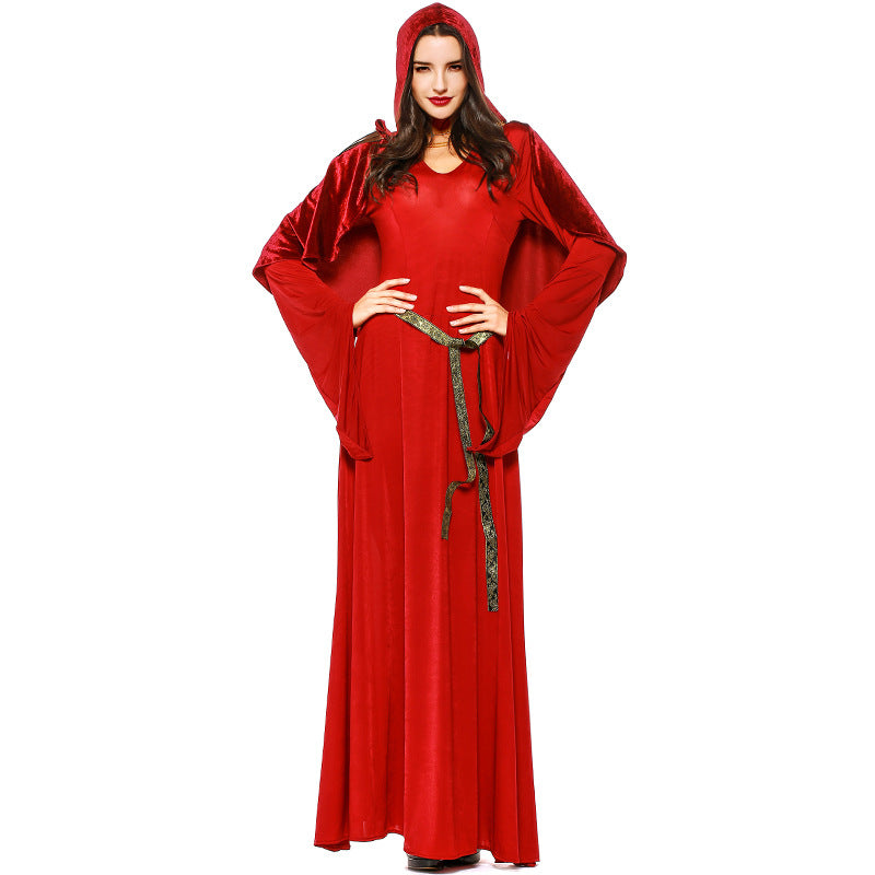 Women Red Vampire Hooded Cosplay Costume Dress For Halloween Party Performance