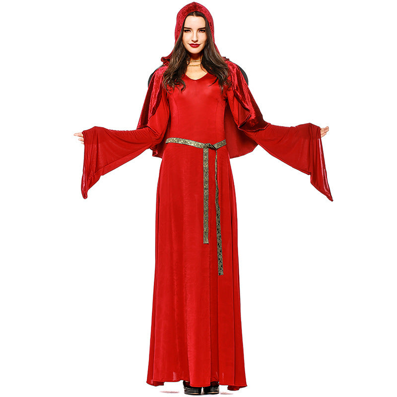 Women Red Vampire Hooded Cosplay Costume Dress For Halloween Party Performance