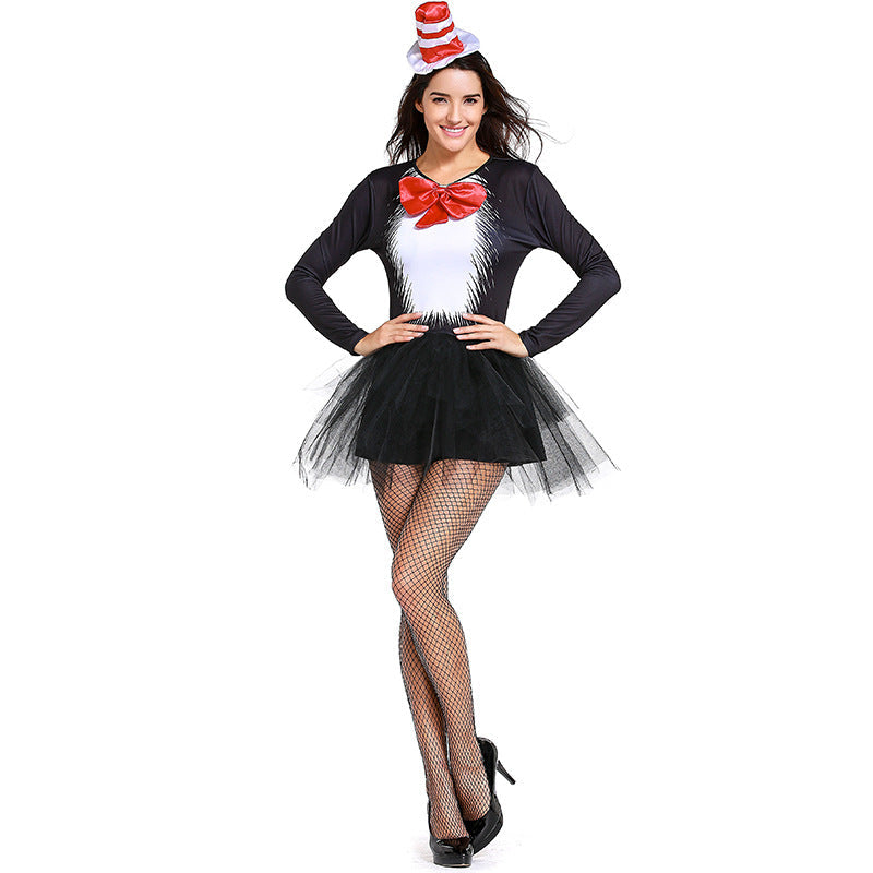 Women Sexy Cat Girl Magician Cosplay Costume Dress