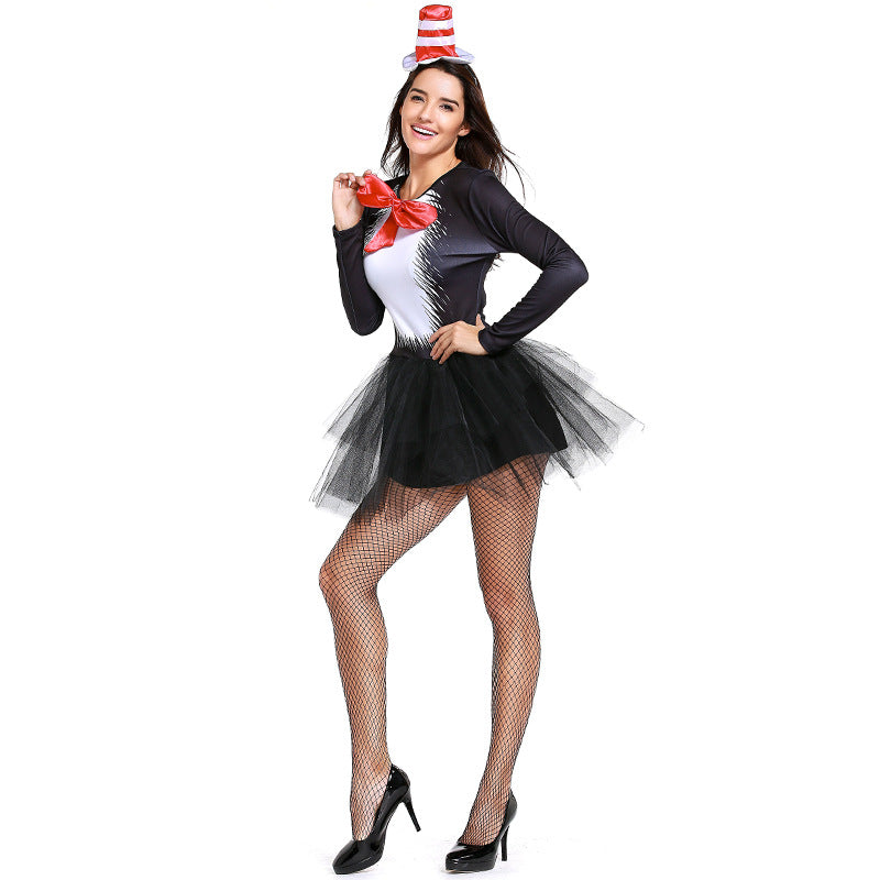 Women Sexy Cat Girl Magician Cosplay Costume Dress