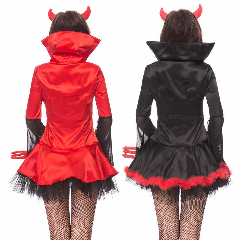 Women Sexy Demon Red Cosplay Costume Dress For Halloween Party Performance